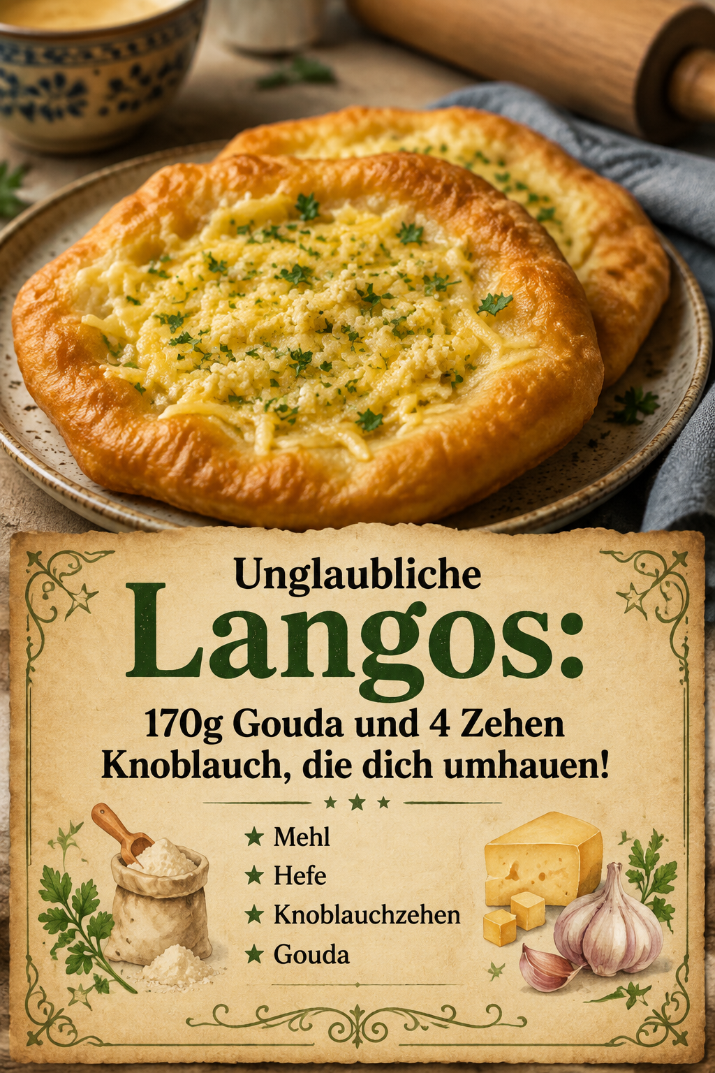 Unglaubliche Langos: 170g Gouda und 4 Zehen Knoblauch, die dich umhauen!