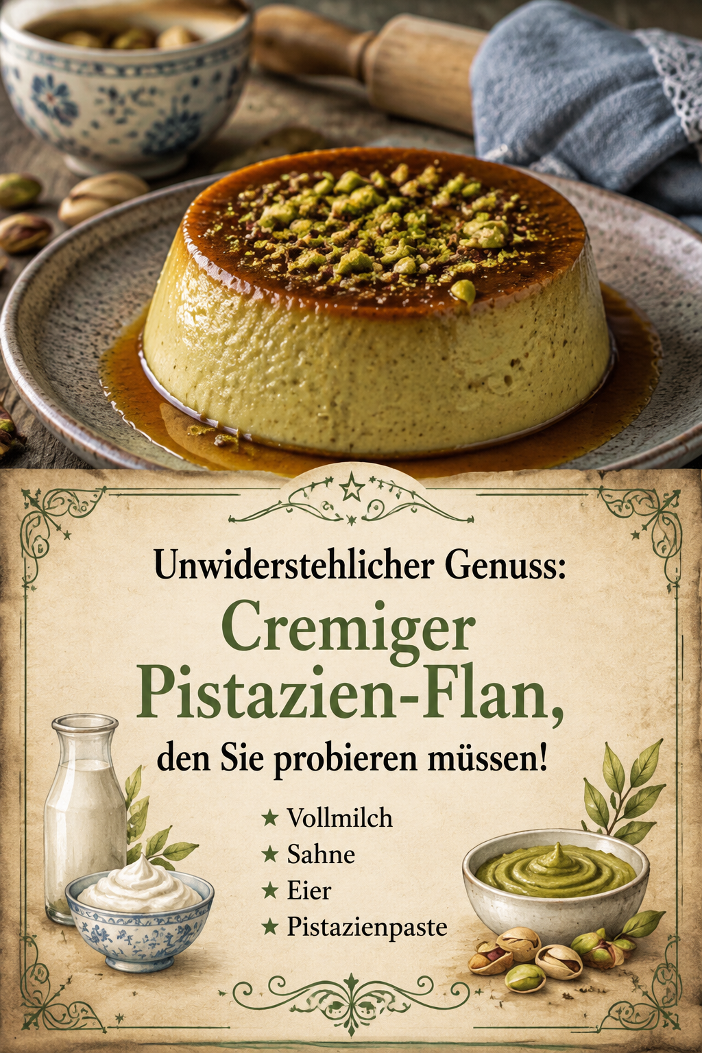 Unwiderstehlicher Genuss: Cremiger Pistazien-Flan, den Sie probieren müssen!
