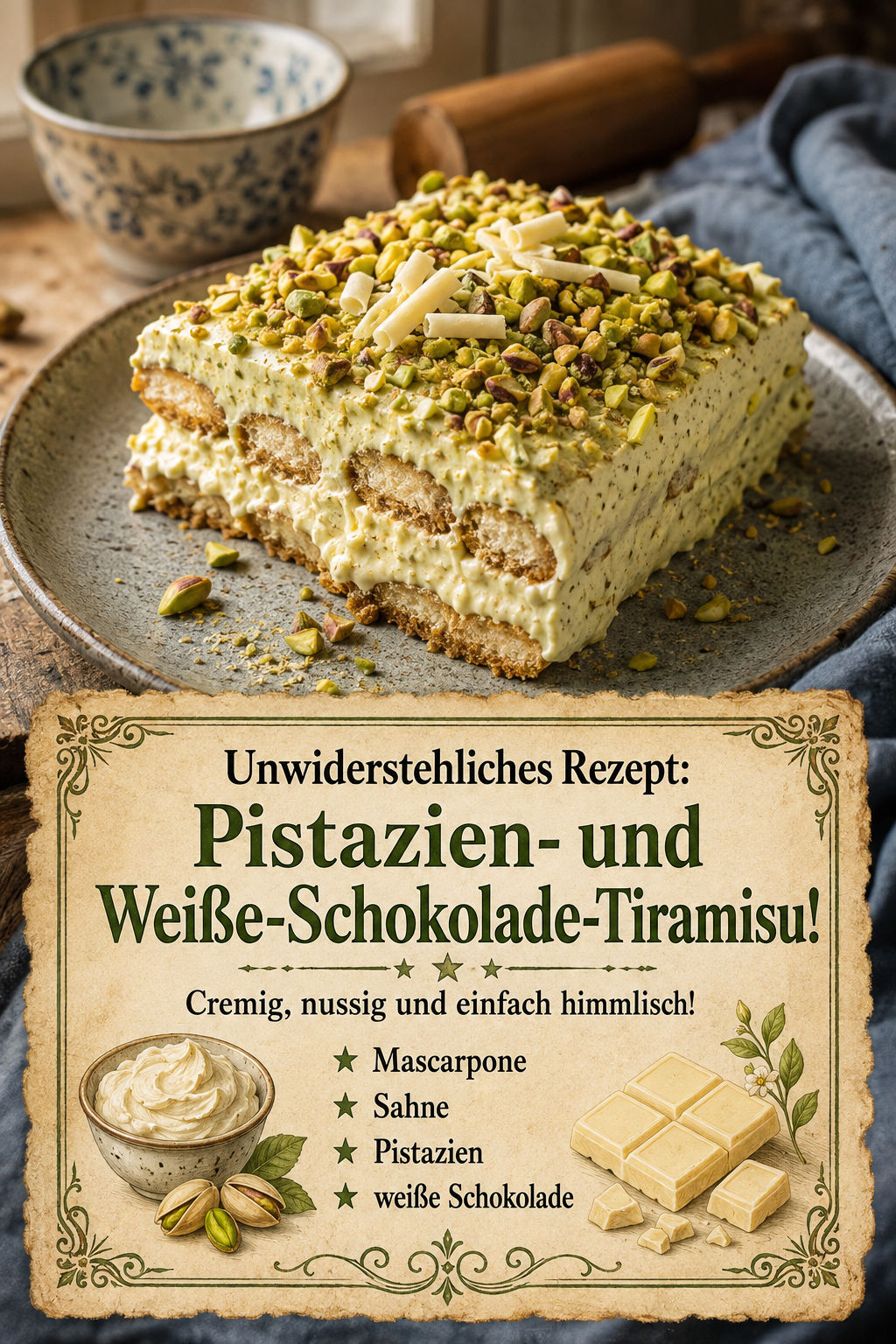 Unwiderstehliches Rezept: Pistazien- und Weiße-Schokolade-Tiramisu!