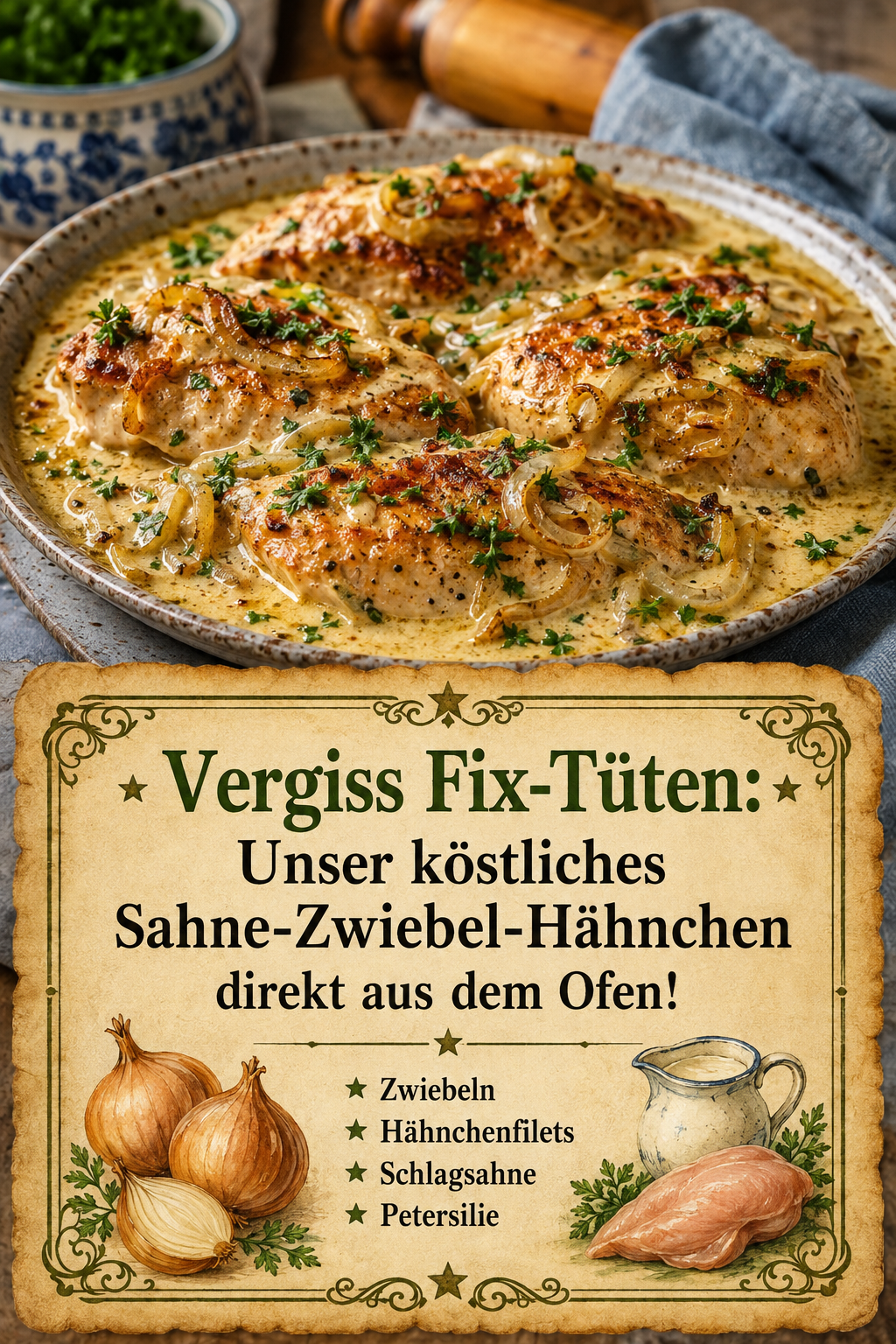 Vergiss Fix-Tüten: Unser köstliches Sahne-Zwiebel-Hähnchen direkt aus dem Ofen!