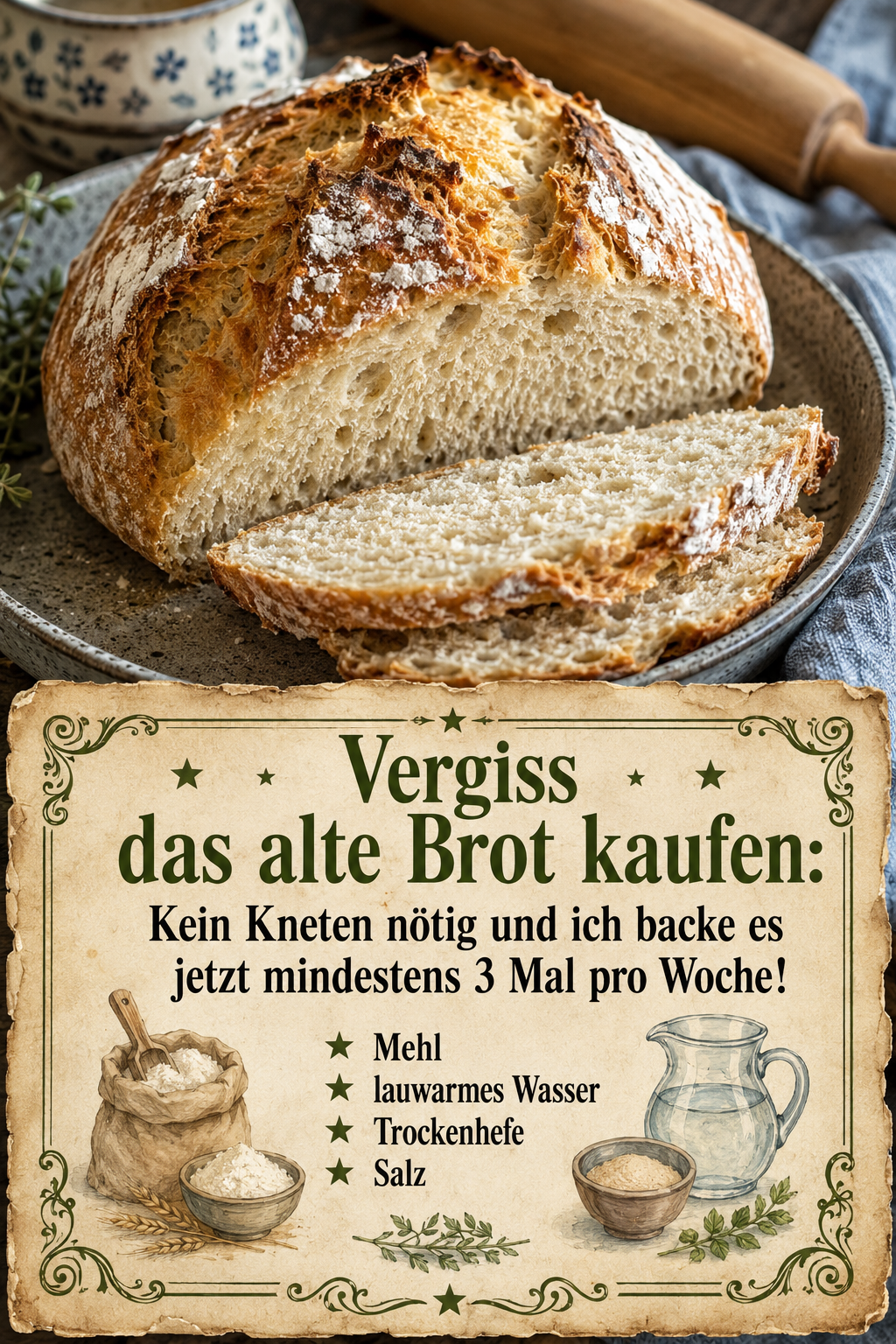 Vergiss das alte Brot kaufen: Kein Kneten nötig und ich backe es jetzt mindestens 3 Mal pro Woche!