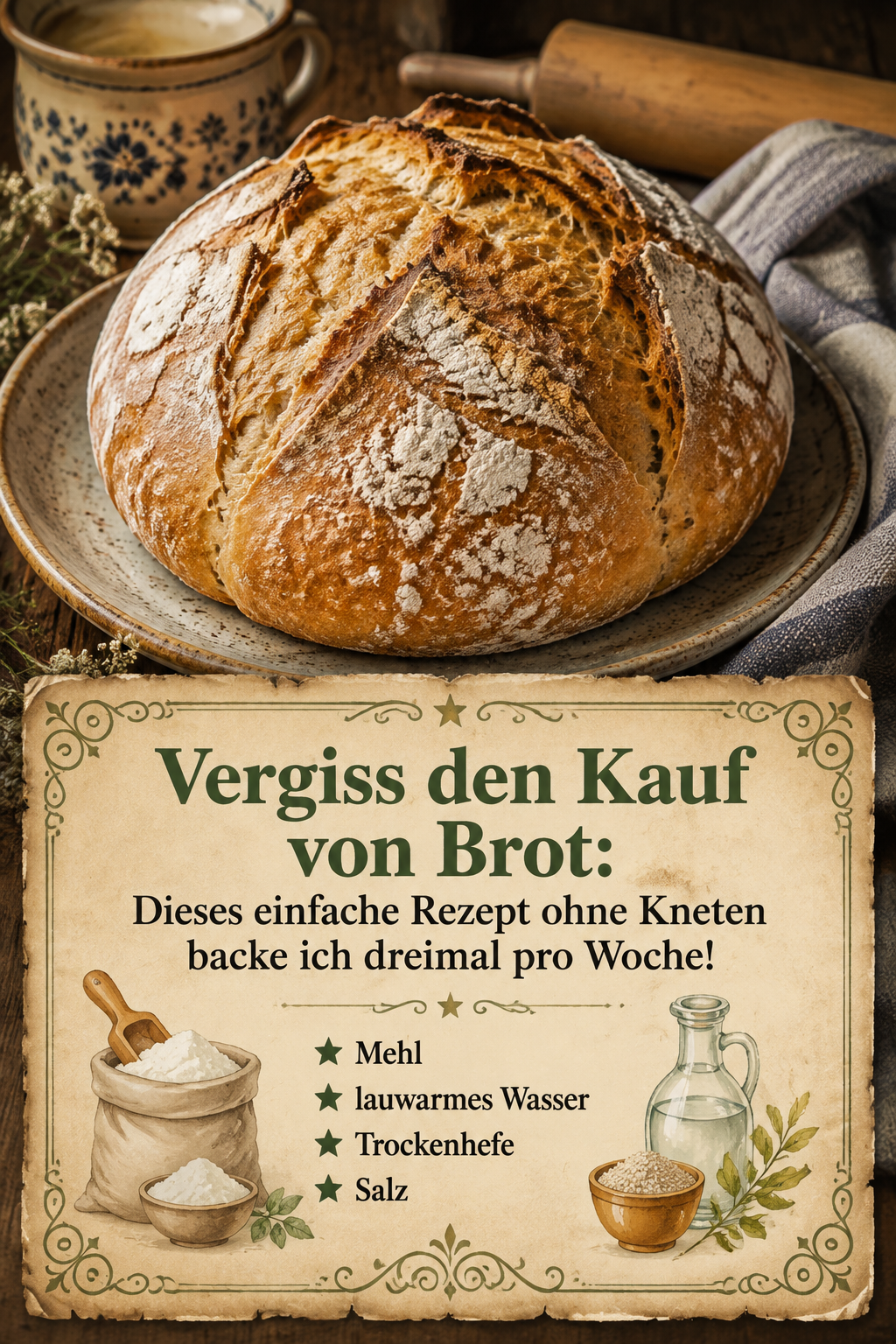 Vergiss den Kauf von Brot: Dieses einfache Rezept ohne Kneten backe ich dreimal pro Woche!