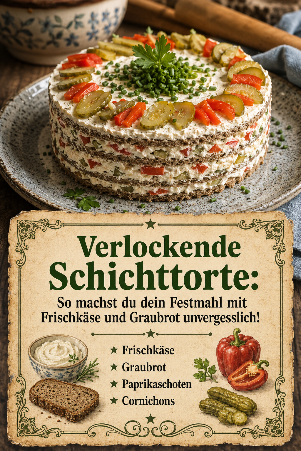 Verlockende Schichttorte: So machst du dein Festmahl mit Frischkäse und Graubrot unvergesslich!