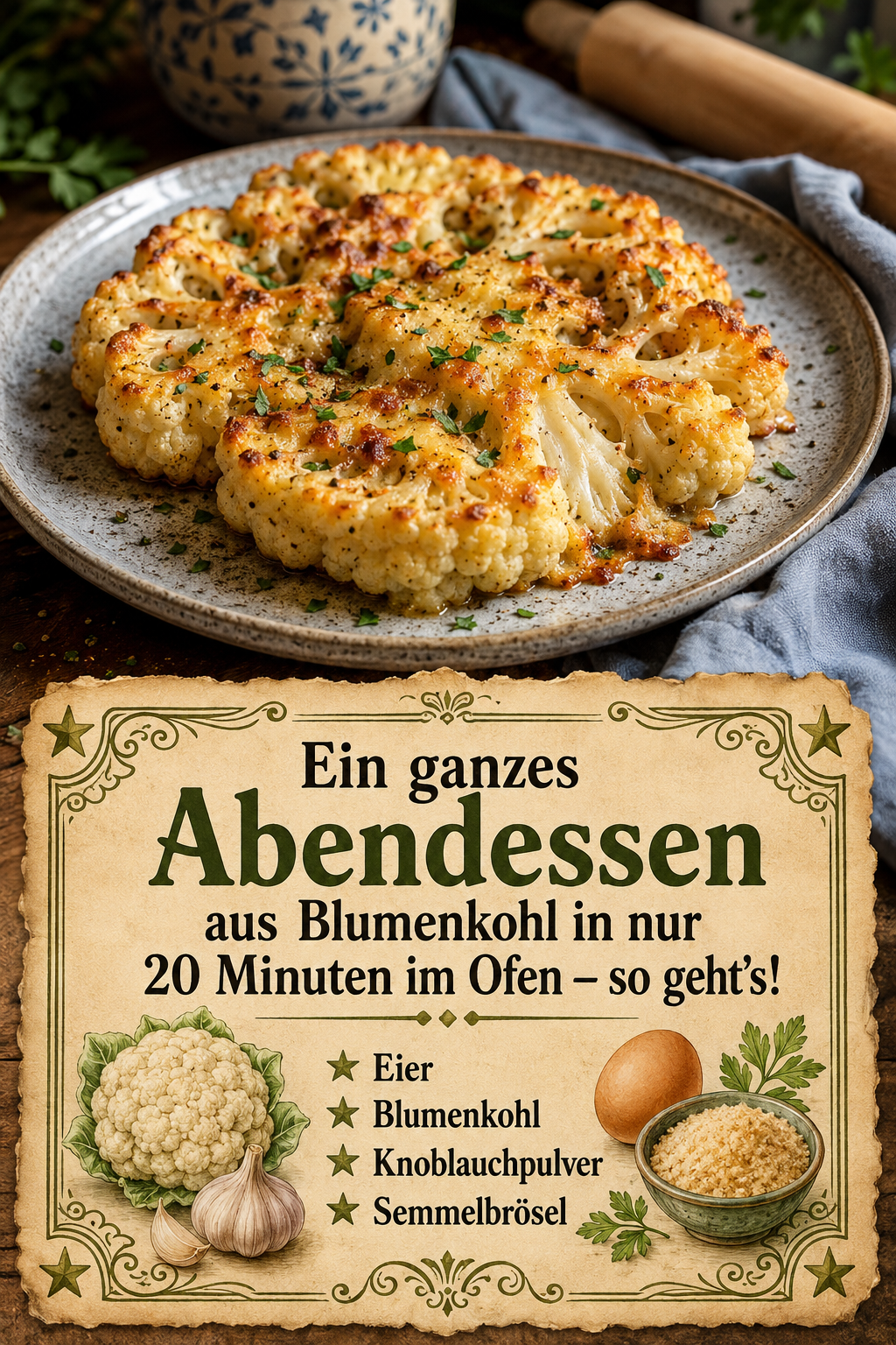 „Ein ganzes Abendessen aus Blumenkohl in nur 20 Minuten im Ofen – so geht's!“