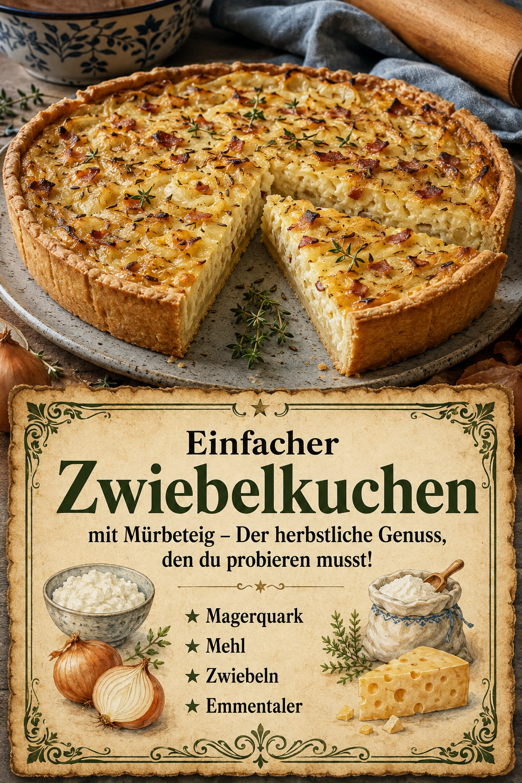 Einfacher Zwiebelkuchen mit Mürbeteig – Der herbstliche Genuss, den du probieren musst!